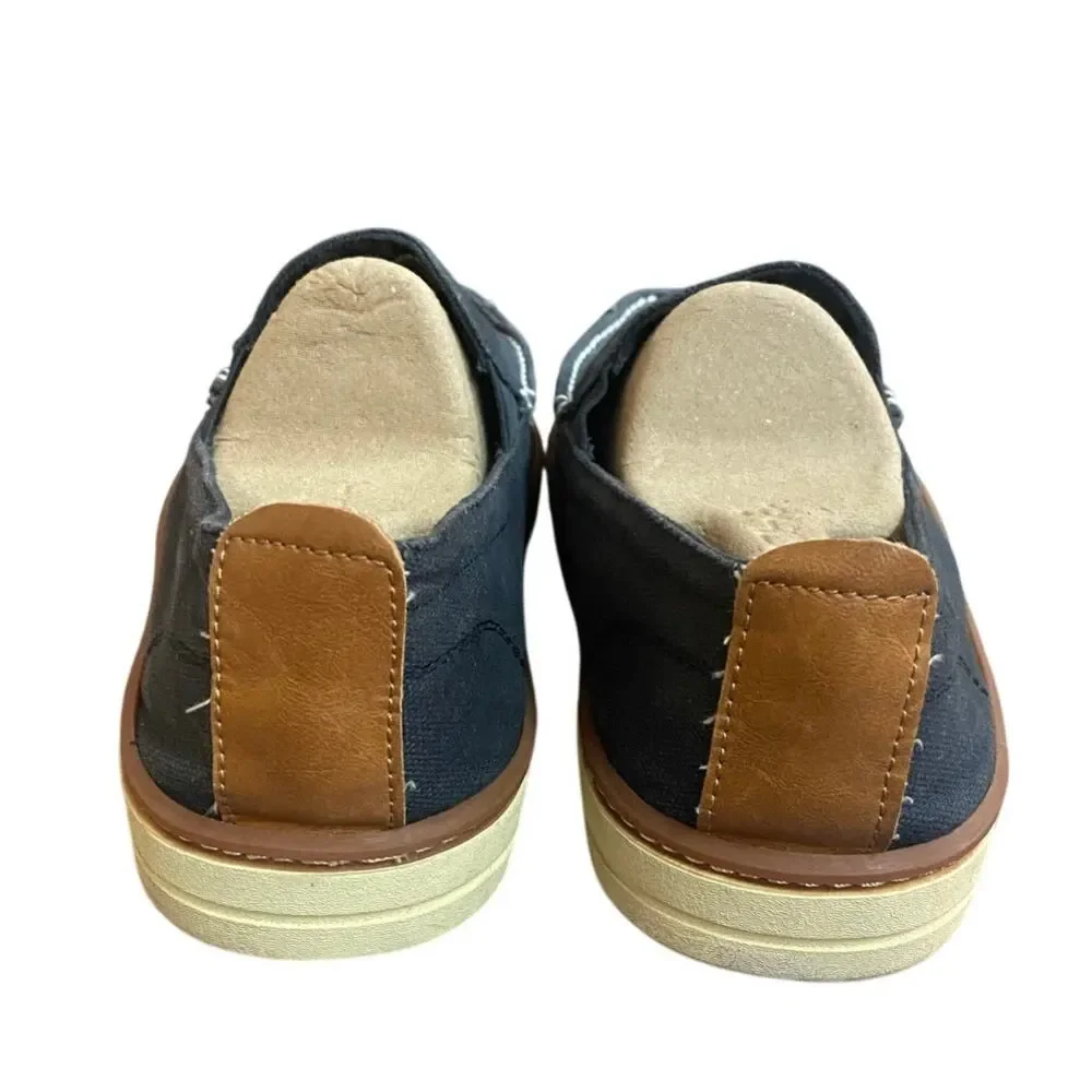 Eddie Bauer Men's Slip On Shoes 10.5 Navy Blue Canvas Denim Loafers NEW